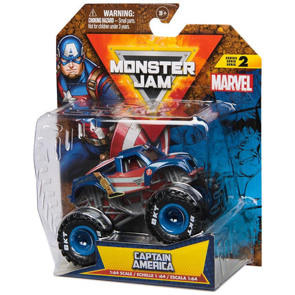 Monster Jam, Marvel Official Captain America Monster Truck, Die-Cast Vehicle, 1:64 Scale, Super Hero Kids Toys for Boys Ages 3 and up