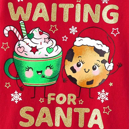 The Children's Place Baby Girls' and Toddler Assorted Everyday Short Sleeve Graphic T-Shirts, Xmas Wait Santa/Xmas Cat Stocking 2-Pack, 2T