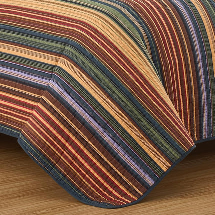 Chezmoi Collection Avery 3-Piece Multi-Color Striped 100% Washed Cotton Quilt Set King Size