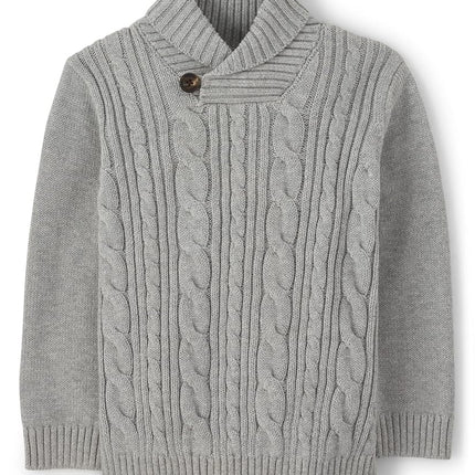 Gymboree Boys and Toddler Long Sleeve Cable Knit Shawl Sweater, Grey, 8