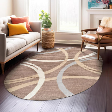 Rugshop Modern Wavy Circles Design Oval Rug, Non-Shedding Carpet for Bedroom, Living Room, or Dining Room, Brown, 5' x 7' Oval