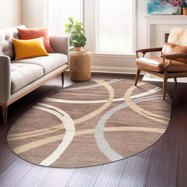 Rugshop Modern Wavy Circles Design Oval Rug, Non-S