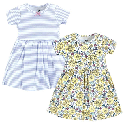 Hudson Baby Baby Girls' Cotton Dresses, Outline Floral Yellow, 9-12 Months