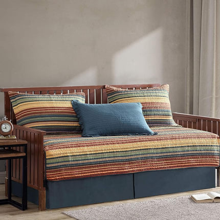Chezmoi Collection Avery 5-Piece Multi-Color Striped 100% Washed Cotton Quilt Set, Daybed Size