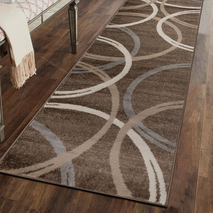 Rugshop Modern Wavy Circles Desing Runner Rug 2' x 7' 2" Brown