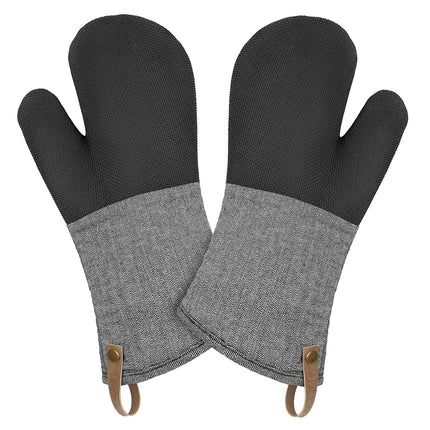 Manoplas de horno de cocina Cuisinart – Manoplas de cocina resistentes al calor para horno con palma de neopreno antideslizante, puño largo y relleno de algodón – Guantes de horno duraderos para cocinar, hornear y asar a la parrilla