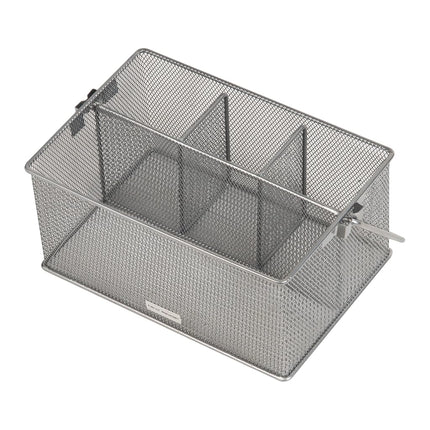 Mind Reader Network Collection, 4-Compartment Utensil or Supply Caddy with Handle, Countertop or Desktop Organizer, Metal Mesh, 10" L x 7" W x 4.75" H, Silver