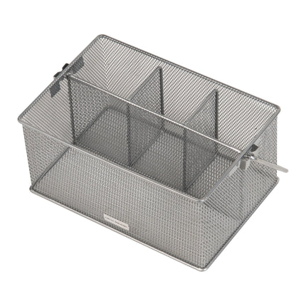 Mind Reader Network Collection, 4-Compartment Utensil or Supply Caddy with Handle, Countertop or Desktop Organizer, Metal Mesh, 10" L x 7" W x 4.75" H, Silver