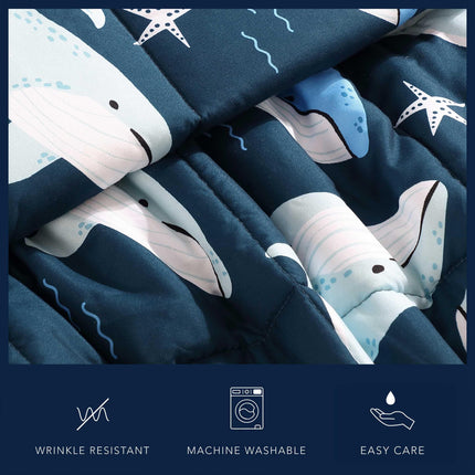 Nautica Kids - Full/Queen Comforter Set, Soft Bedding with Matching Shams & Throw Pillow, Kids Home Decor, Oeko-Tex Certified (Finnian Whales Navy, Full/Queen)
