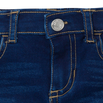 Shorts de mezclilla con dobladillo para bebé y niña Gerber, lavado de mezclilla azul oscuro, 4T
