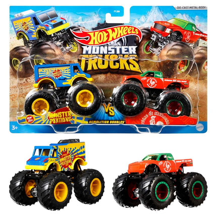 Hot Wheels Monster Trucks Demolition Doubles (Styles May Vary)  Includes 2 Toy Trucks in 1:64 Scale for Head-to-Head Smashing & Crashing, for Play or Display