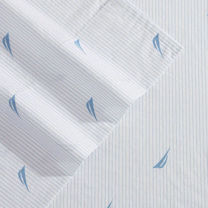Nautica - King Sheets, Cotton Percale Bedding Set, Casual Home Decor (Boat Stripe Pale Blue, King)