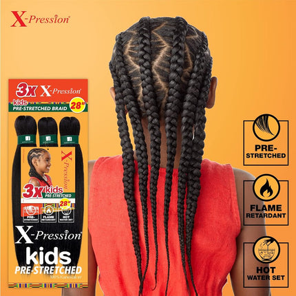 Sensationnel X-Pression Prestretched Braiding Hair - 3X Kids Braid 28 inch All Kanekalon Flame Retardant Synthetic Braid for Box Braids and Twists (1 pack, 4 MEDBROWN)