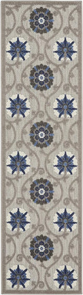 Nourison ALH19 Aloha Indoor/Outdoor Floral Grey/Blue 2'3" x 8' Area Rug (8' Runner), 2'3"X 8',