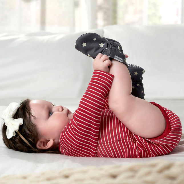 Gerber Baby Fleece Lined Wrap Fasten Non Skid Soft Slipper Booties, Grey Star, 3 6_Months Unisex Infant