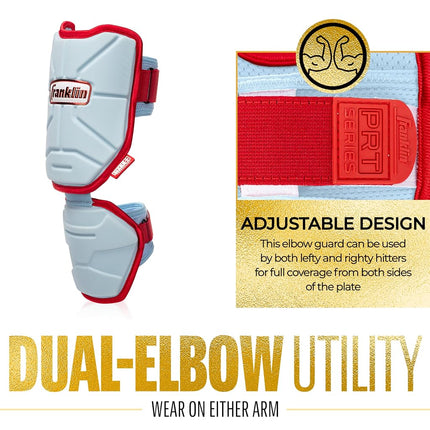 Franklin Sports Baseball Elbow Guard - PRT Series Adult Baseball + Softball Shield for Batting - Protective Elbow + Forearm Pad - Right + Left Hand Hitters - White/Gold - One Size - Adult