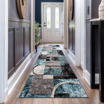 Alfombra de Pasillo con Diseño Circular Contemporáneo de Rugshop, con Respaldo de Yute para Pasillo, Entrada o Cocina, Gris, 2'7" x 10'