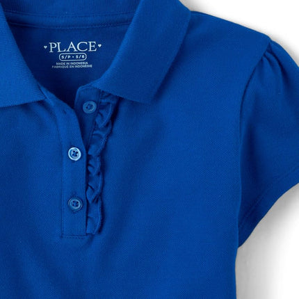 Paquete múltiple de polo de piqué con volantes de manga corta para niñas The Children's Place, paquete de 3 en azul renovado, paquete de 3 en azul renovado, mediano