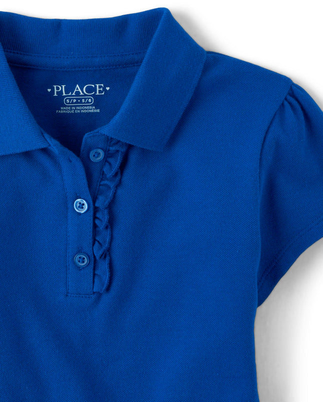 The Children's Place Girls Short Sleeve Ruffle Pique Polo, 3 Pack, Renew Blue, X-Small