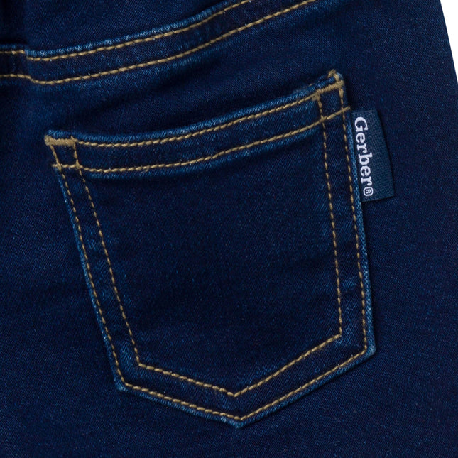 Gerber Baby-Girls pantalón corto vaquero con dobladillo para bebé y niña pequeña, lavado vaquero oscuro, 0-3 meses