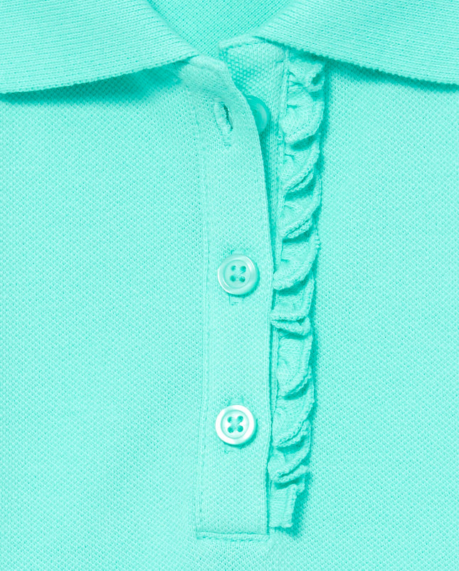 The Children's Place Girls' Long Sleeve Ruffle Pique Polo, Seafrost Single, Small