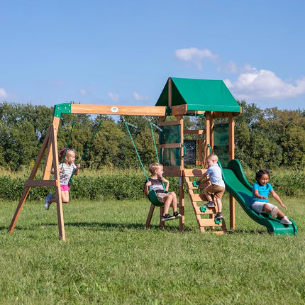 Backyard Discovery Buckley Hill Cedar Swing Set | 1.8m Slide & Chalkboard