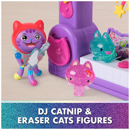 Gabby's Dollhouse: The Movie, Paw-Some Party Story Set with DJ Catnip, 2 Eraser Cat Toy Figures & Accessories, Kids Toys for Girls & Boys Ages 3 and Up