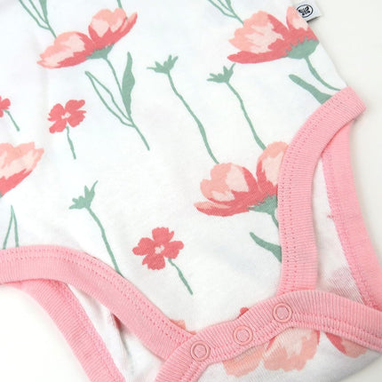 HonestBaby Paquete de 3 mamelucos unisex de manga corta de una pieza 100% algodón orgánico para bebés, niños y niñas, rosa fresa floral, recién nacido