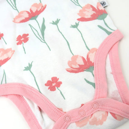 HonestBaby unisex-baby 3-pack Short Sleeve Bodysuits One-piece 100% Organic Cotton for Infant Baby Boys, Girls, Unisex, Strawberry Pink Floral, 18 Months