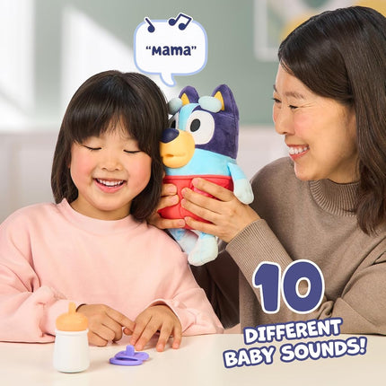 Bluey Toys, Care and Cuddle Baby Plush Toy, 11", 10 Sounds, Ages 3+
