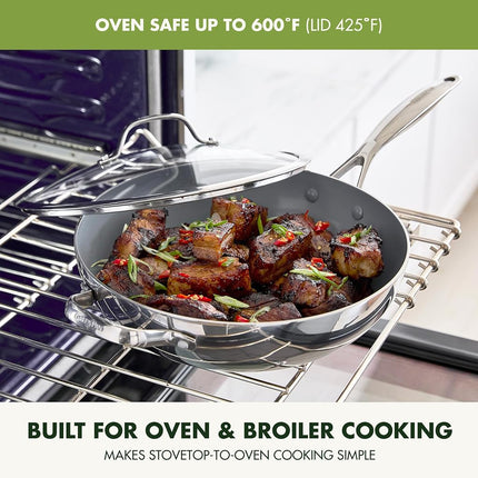 GreenPan Valencia Pro Wok 3-plis en acier inoxydable 30,5 cm avec couvercle, revêtement antiadhésif en céramique sans PFAS, batterie de cuisine multi-couches, induction, passe au lave-vaisselle, passe au four et sous le gril