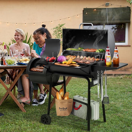 Royal Gourmet BBQ Charcoal Grill and Offset Smoker, 30'' L, 800 Square Inch, Outdoor for Camping, Black