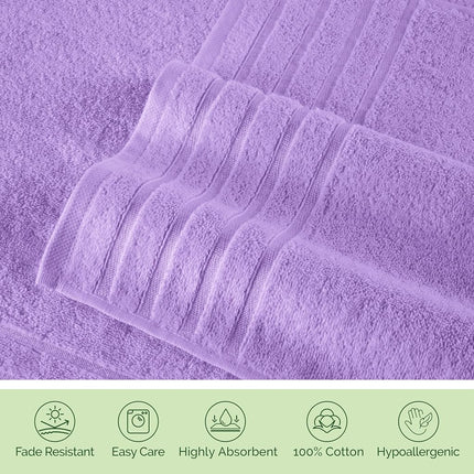 Elegant Comfort 100% Turkish Cotton 4 Lines Viscose Stripe Luxury 4 Pack Hand Towel Set - Ultra Absorbent and Soft 16 x 28 Inch Premium Hotel Spa Quality Towels for Everyday Bath Use, Lilac