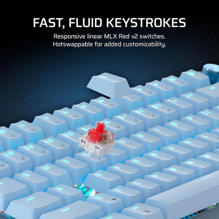 Corsair K65 Plus Wireless 75% RGB Hot-Swappable Mechanical Gaming Keyboard for Mac and iPad � Pre-Lubricated MLX Red v2 Linear Switches, Sound Dampening � QWERTY NA Layout � Glacier Blue