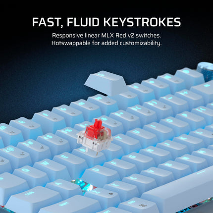 Teclado mecánico inalámbrico para juegos Corsair K65 Plus Wireless 75% RGB de intercambio en caliente para Mac y iPad – Interruptores lineales MLX Red v2 prelubricados, amortiguación de sonido – Distribución QWERTY NA – Azul Glaciar