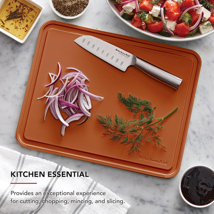 KitchenAid Classic Plastic Cutting Board with Perimeter Trench and Non Slip Edges, Dishwasher Safe, 11 x 14 inch, Scorched Orange