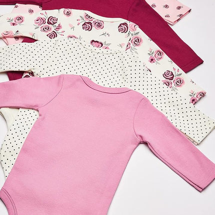 Hudson Baby unisex-baby Cotton Long-sleeve Bodysuits, Rose, 3-6 Months