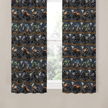 Monster Jam Tracks Rideaux 160 cm – Magnifique décoration de chambre et installation facile, parure de lit – Rideaux avec 2 embrasses, lot de 4 pièces (produit officiel Monster Jam)