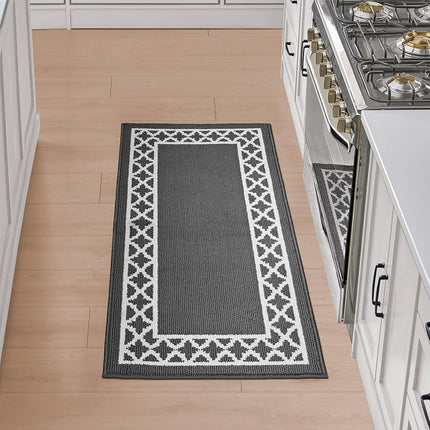 Nautica – Tufted Runner Rug | Collin Trellis Border Design | Modern Home Décor | Non-Slip| Machine Washable | Carpet for Entryway & Hallway | Measures 26” x 60” | Dark Grey and White