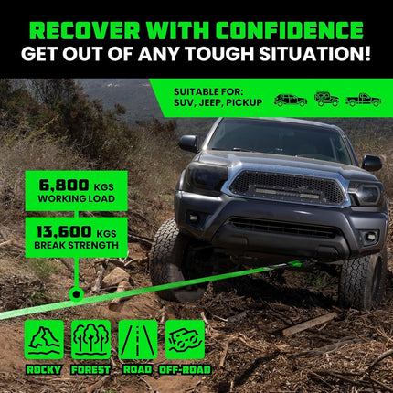 Rhino USA Recovery Tow Strap (7.6cm x 6.1m) - 13,600kg Heavy Duty Towing
