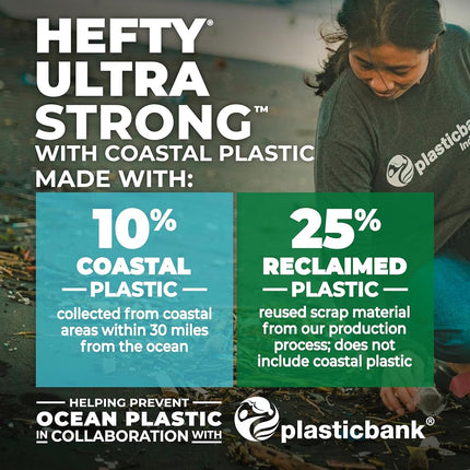 Hefty Ultra Strong Tall Kitchen Trash Bags, 35% Recovered Materials, Seaside Breeze, 13 Gallon, 80 Count