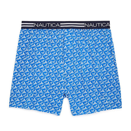 Nautica Men's Classic Cotton Loose Knit Boxer Shorts, Shark Attack-Bright Blue, S
