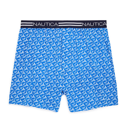 Nautica Men's Classic Cotton Loose Knit Boxer Shorts, Shark Attack-Bright Blue, S