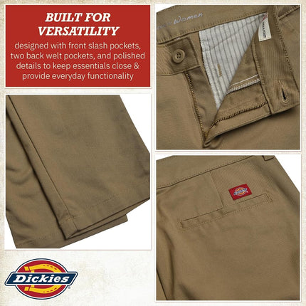 Dickies Women's Straight Flex Twill Pant Khakis, Rinsed Desert Sand, 12 32