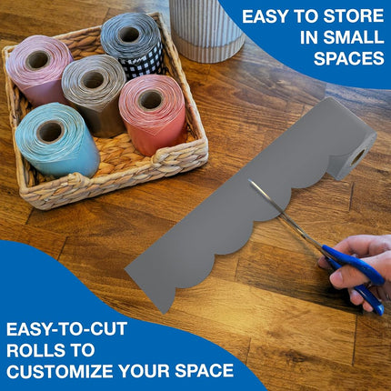 Carson Dellosa 65Ft of Gray Bulletin Board Borders, 1 Roll of Grey Scalloped Trim for Rolling Whiteboard, Cork and Posterboard, Party, Office Decorations, and Classroom Decor