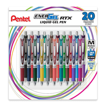 Pentel EnerGel RTX Retractable Liquid Gel Pen .7mm 20/Pkg-Assorted Colors -L77BP20M