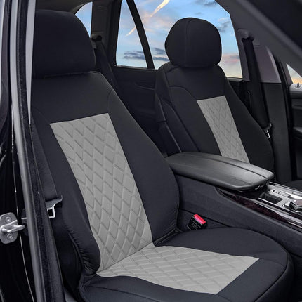 FH GROUP Car Seat Covers Front Set Neosupreme - Car Seat Cover for Low Back Seats with Removable Headrest, Universal Fit, Automotive Seat Covers, Airbag Compatible, Car Seat Cover for SUV Gray/Black