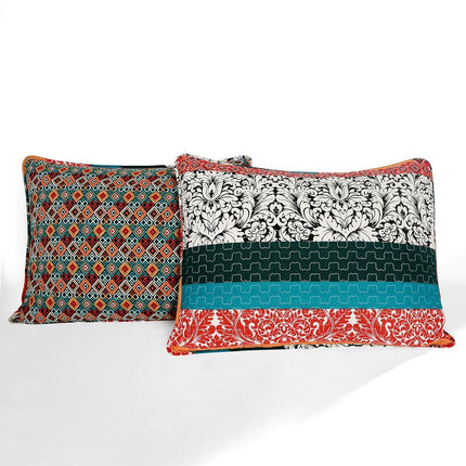 Lush Decor Quilt Reversible 3 Piece Bohemian Design Bedding Set, Cotton, Turquoise & Tangerine, Full/Queen