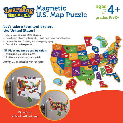Learning Resources Magnetic U.S. Map Puzzle (45 Pieces), Multicolor, 19 L x 13 H in (LER7714)