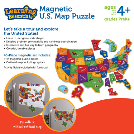 Learning Resources Rompecabezas Magnético del Mapa de EE. UU. (45 Piezas), Multicolor, 48.26 L x 33.02 H cm (LER7714)